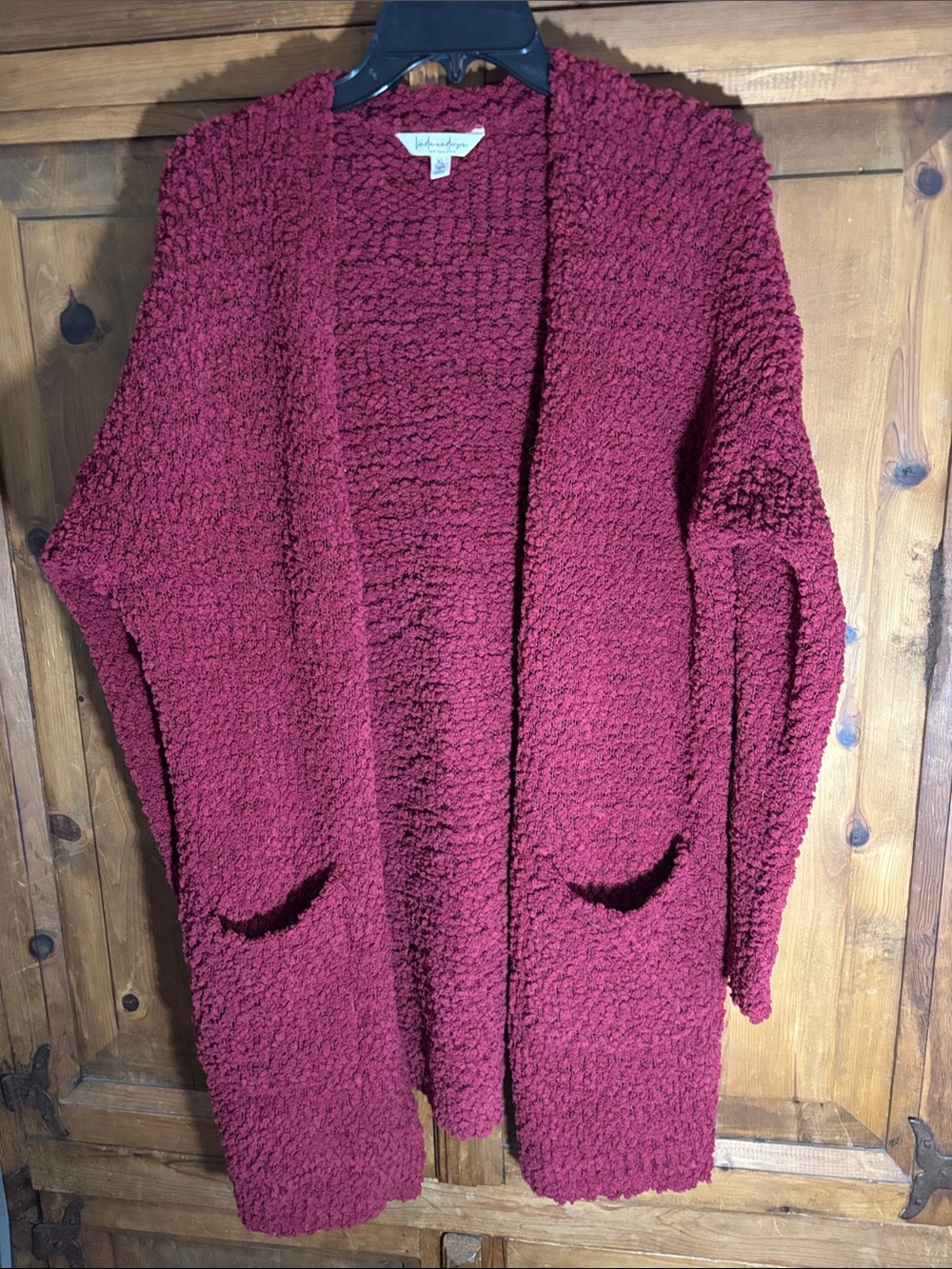 Burgundy Cozy Open-Front Bouclé Sweater Cardigan